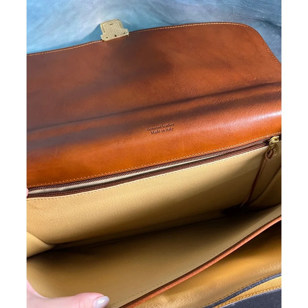 Alessandro Venanzi Mens Brown Leather Briefcase Made in Italy Professional Bag